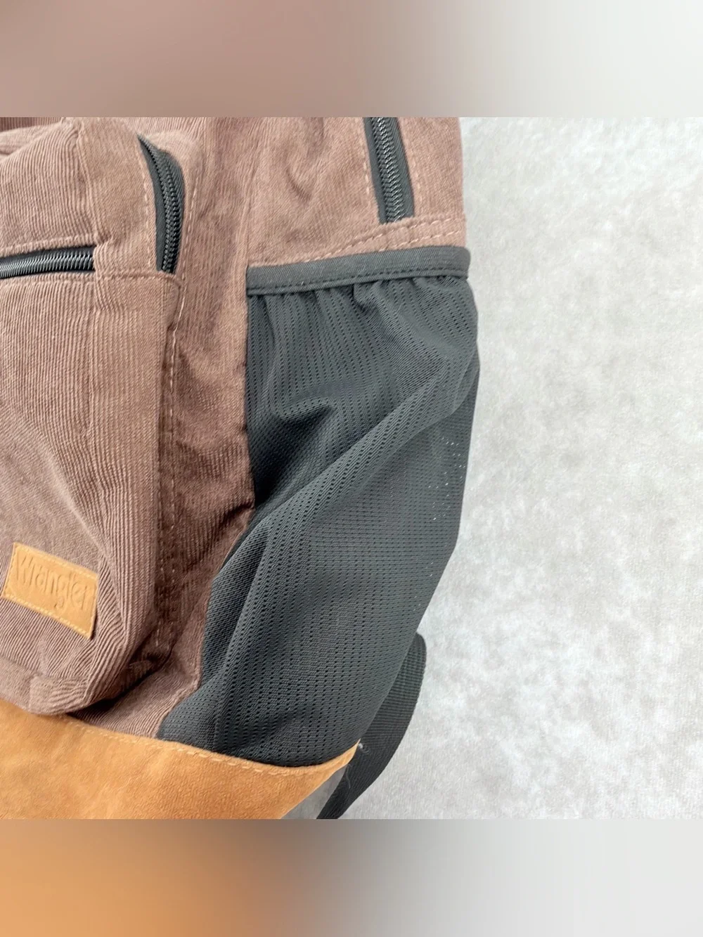 Wrangler Brown and Black Canvas Backpack with Tan Suede Base